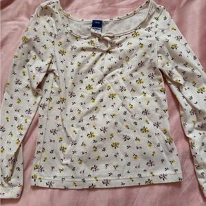Old Navy Kids Floral Long Sleeve Tee - Cream with Yellow and Pink
